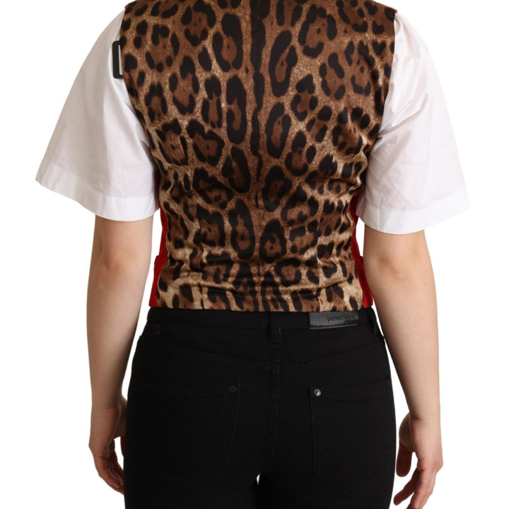 Dolce & Gabbana Red Brown Leopard Print Waistcoat Vest