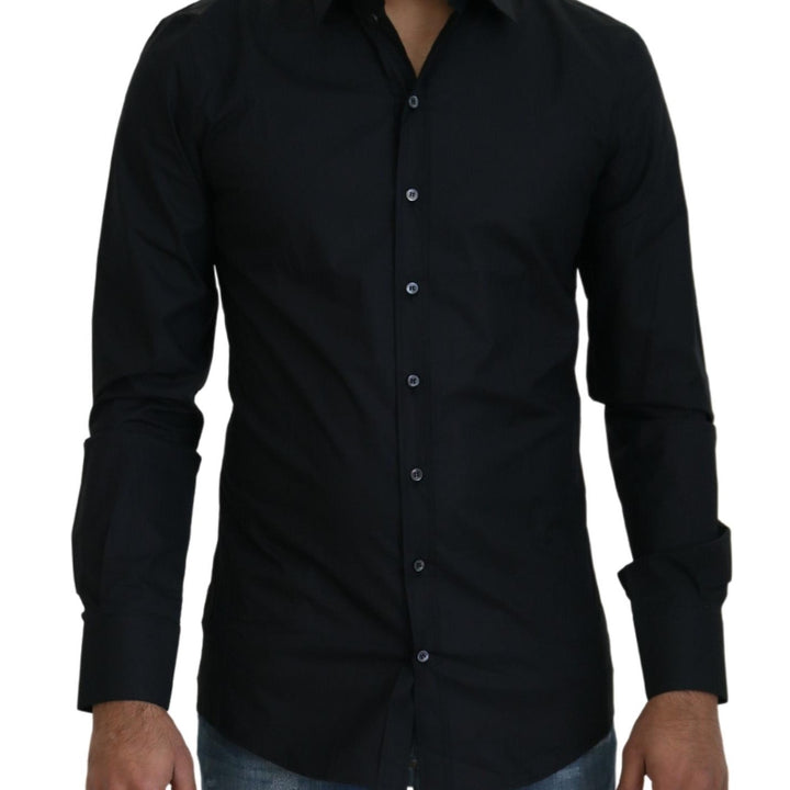 Dolce & Gabbana Black Cotton Slim Fit Dress Shirt