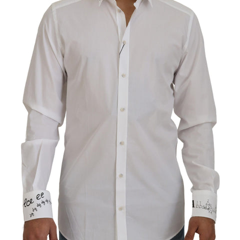 Dolce & Gabbana White Printed Cotton SlimFit Dress GOLD Shirt