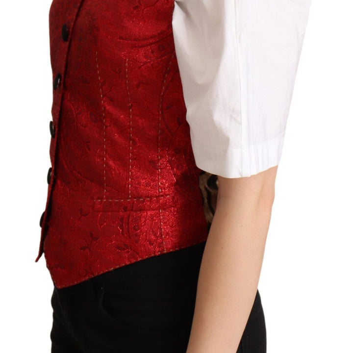 Dolce & Gabbana Red Brocade Leopard Print Waistcoat Vest