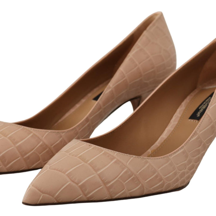 Dolce & Gabbana Beige Leather Pointed Heels Pumps Shoes