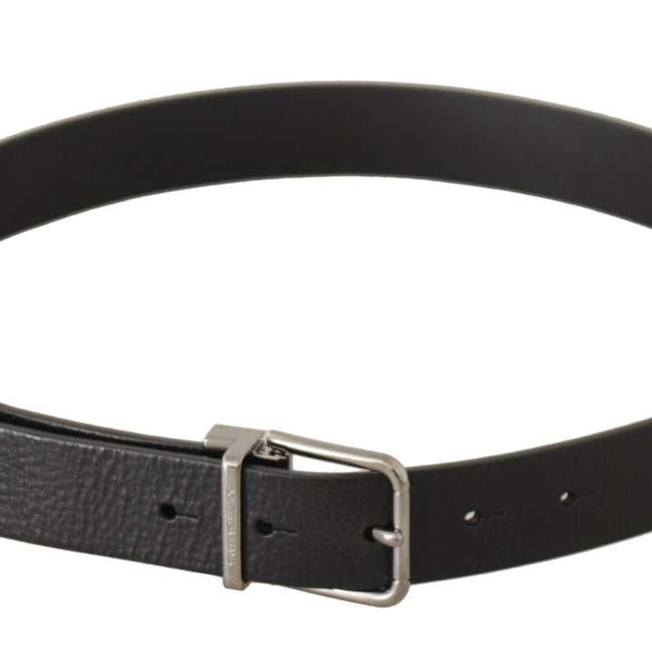 Dolce & Gabbana Black Plain Leather Silver Tone Metal Buckle Belt