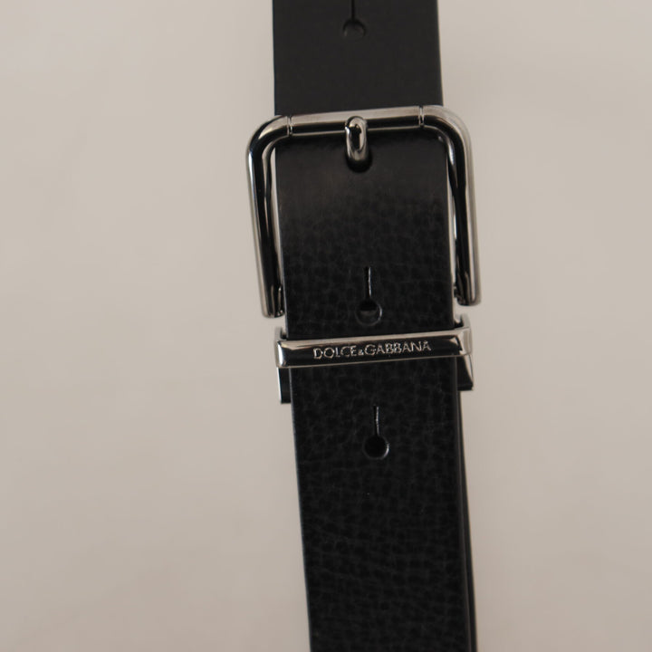 Dolce & Gabbana Black Plain Leather Silver Tone Metal Buckle Belt