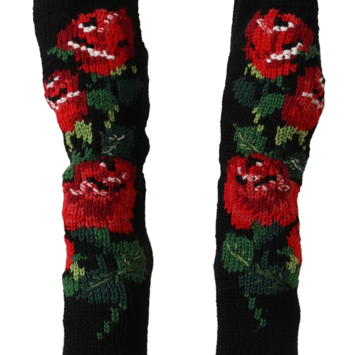 Dolce & Gabbana Black Stretch Socks Red Roses Booties Shoes