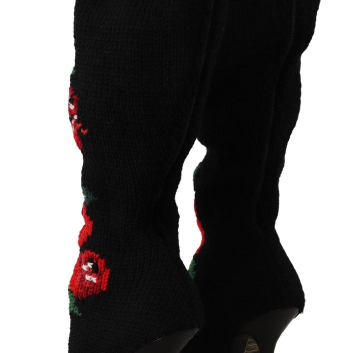 Dolce & Gabbana Black Stretch Socks Red Roses Booties Shoes