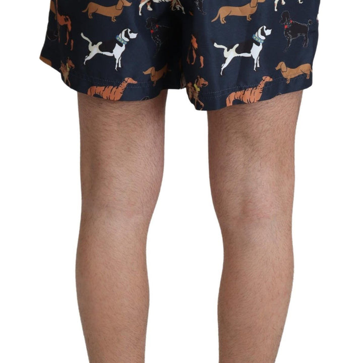 Dolce & Gabbana Blue Dog Print Beachwear Shorts Men Swimwear