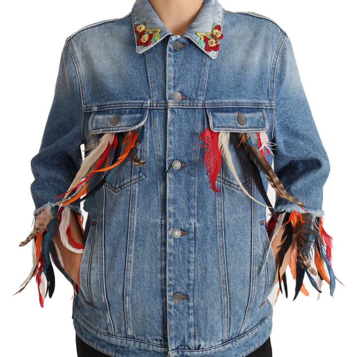 Dolce & Gabbana DENIM Blue Jeans Feather Floral Jacket