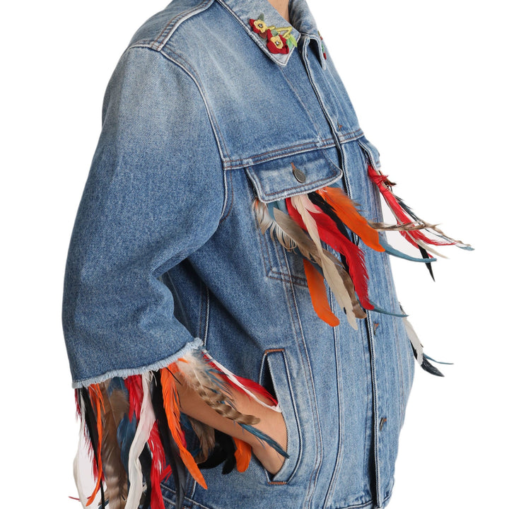 Dolce & Gabbana DENIM Blue Jeans Feather Floral Jacket