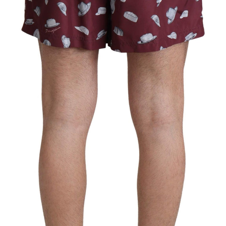 Dolce & Gabbana Maroon Hats Print Beachwear Shorts Swimwear