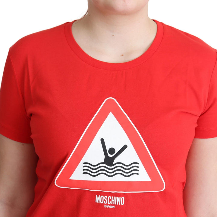 Moschino Red Cotton Swim Graphic Triangle Print  T-shirt