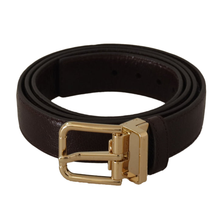 Dolce & Gabbana Brown Leather Gold Metal Buckle Belt