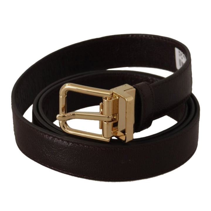 Dolce & Gabbana Brown Leather Gold Metal Buckle Belt