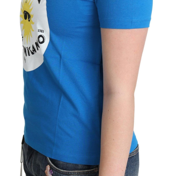 Moschino Blue Cotton Sunny Milano Print Tops T-shirt