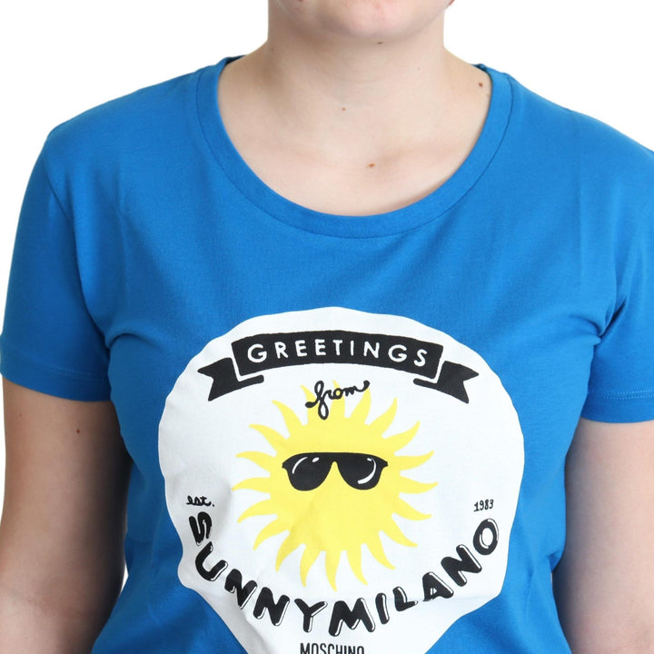 Moschino Blue Cotton Sunny Milano Print Tops T-shirt