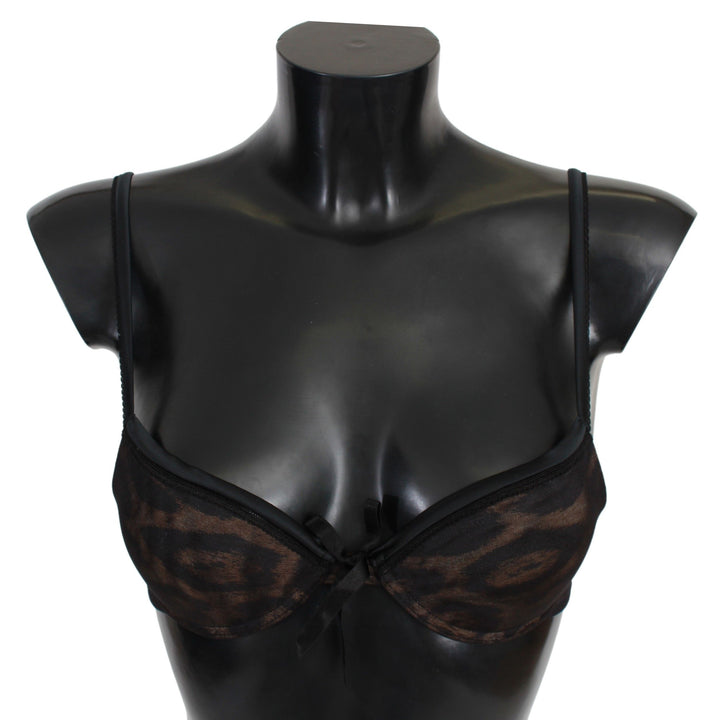 Roberto Cavalli Black Leopard Nylon Push Up Bra Underwear