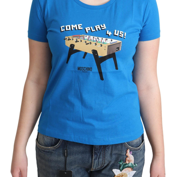 Moschino Blue Cotton Come Play 4 Us Print T-shirt