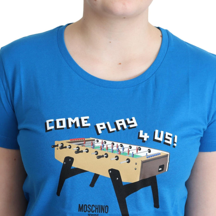 Moschino Blue Cotton Come Play 4 Us Print T-shirt