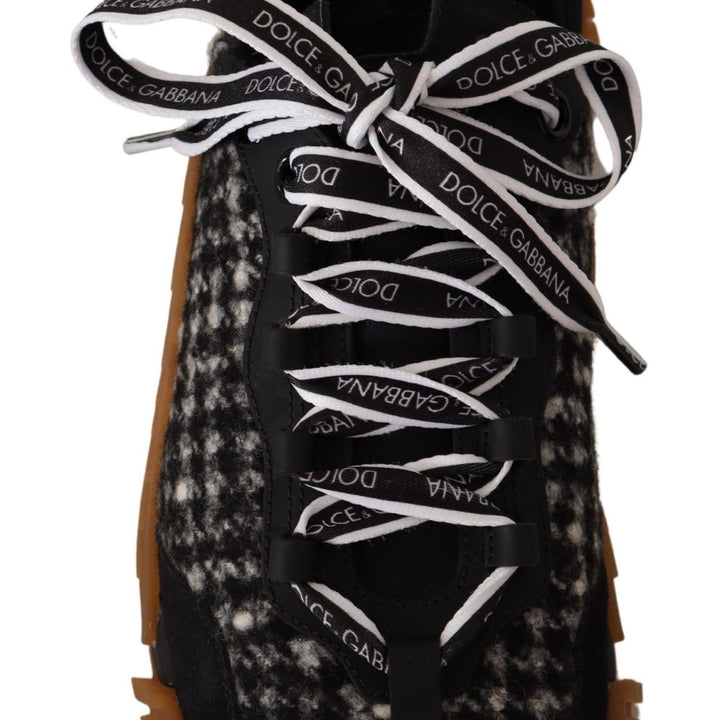 Dolce & Gabbana Black White Fabric Lace Up NS1 Sneakers Shoes