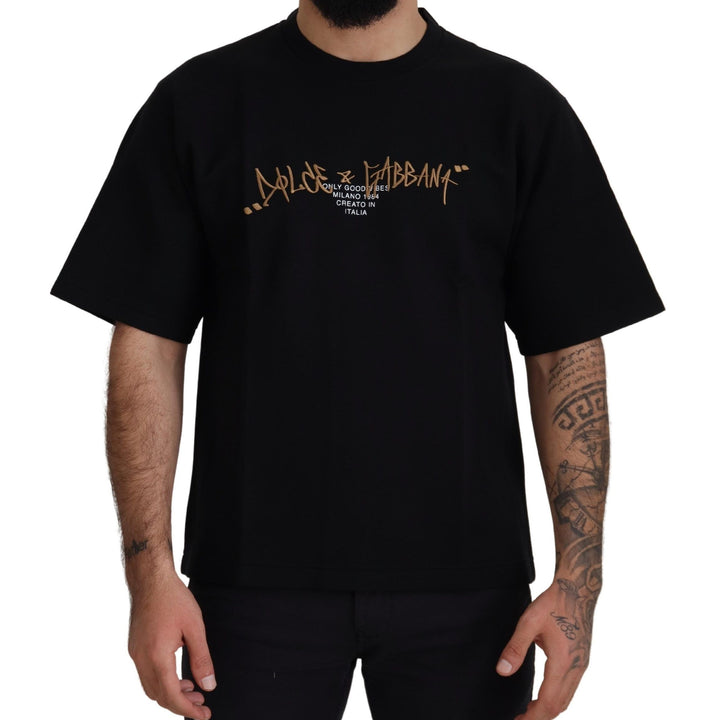 Dolce & Gabbana Black Logo Cotton Crewneck T-shirt