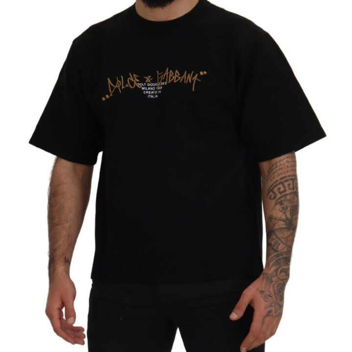 Dolce & Gabbana Black Logo Cotton Crewneck T-shirt