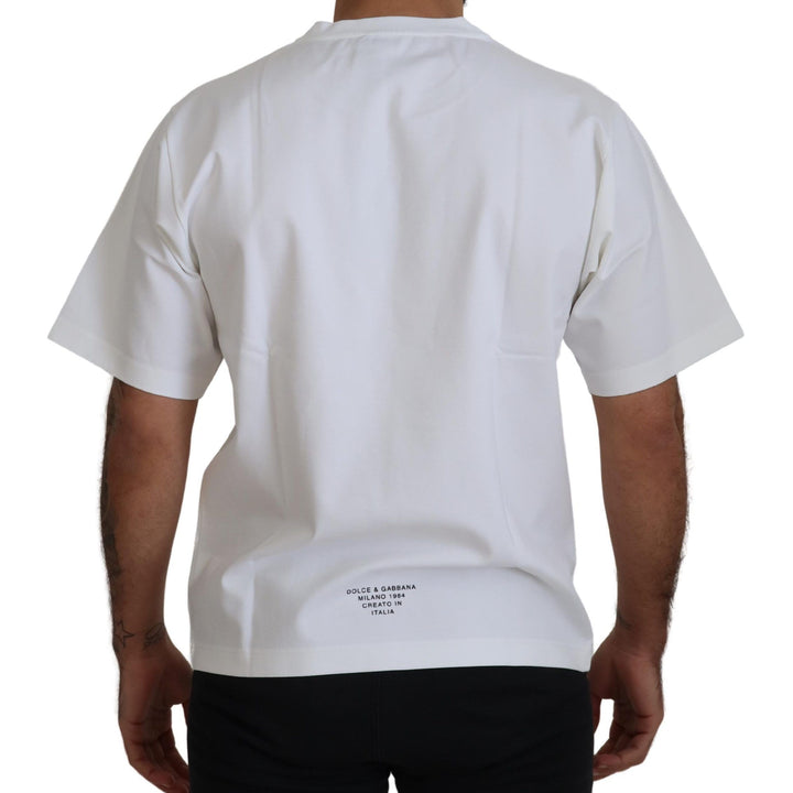 Dolce & Gabbana White Logo Print Cotton Crewneck T-shirt