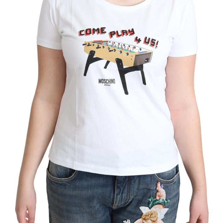 Moschino White Cotton Come Play 4 Us Print Tops T-shirt