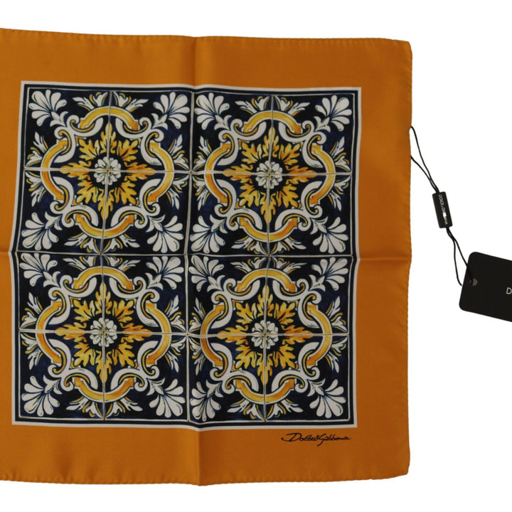 Dolce & Gabbana Orange Majolica Pattern Square Handkerchief Scarf