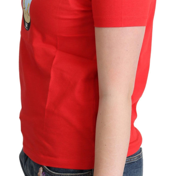 Moschino Red Printed Cotton Short Sleeves Tops Blouse T-shirt