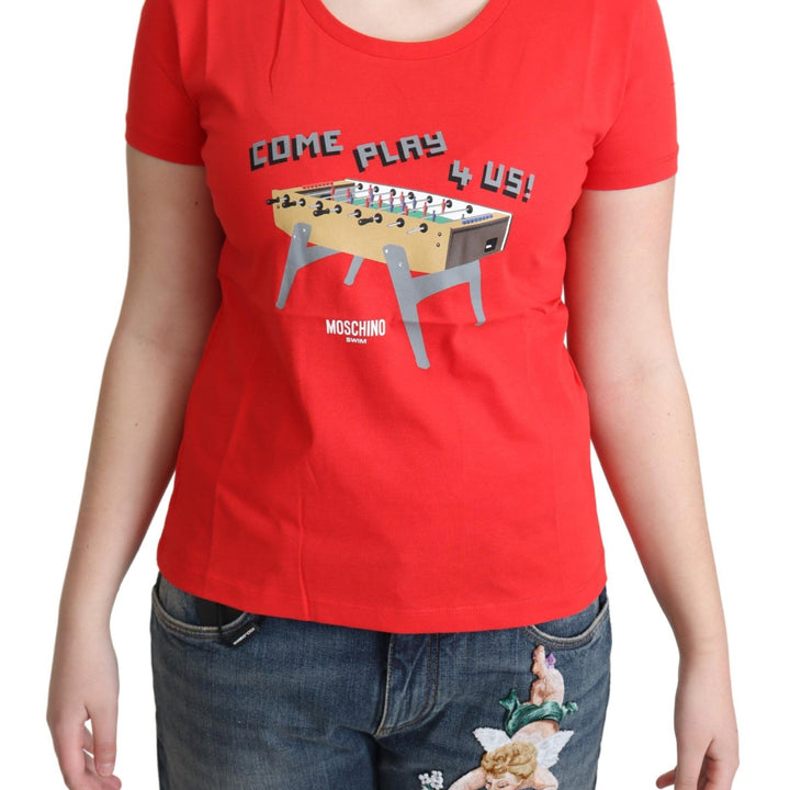 Moschino Red Cotton Come Play 4 Us Print Tops Blouse T-shirt