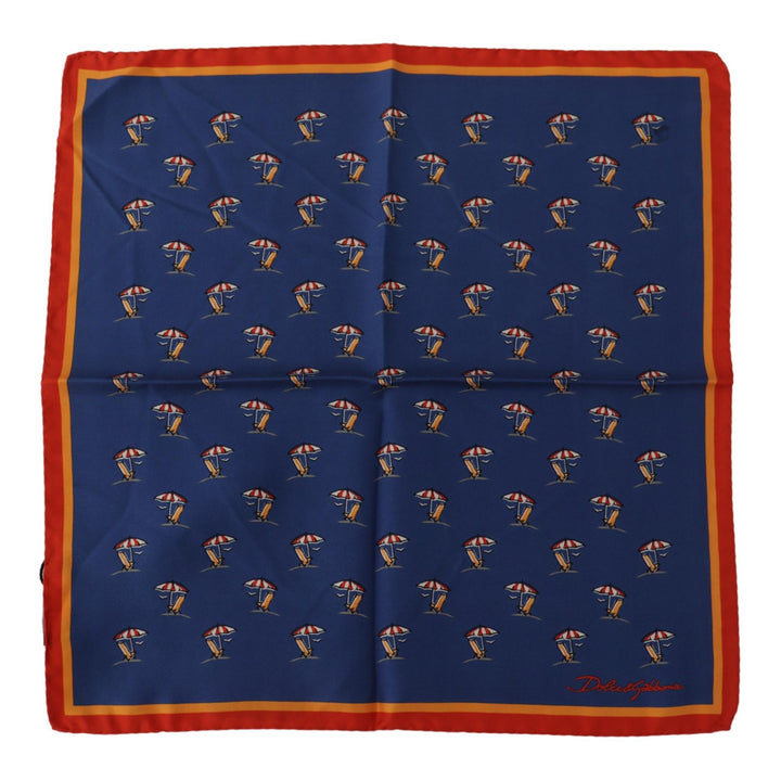 Dolce & Gabbana Blue Printed Square Mens Handkerchief 100% Silk Scarf