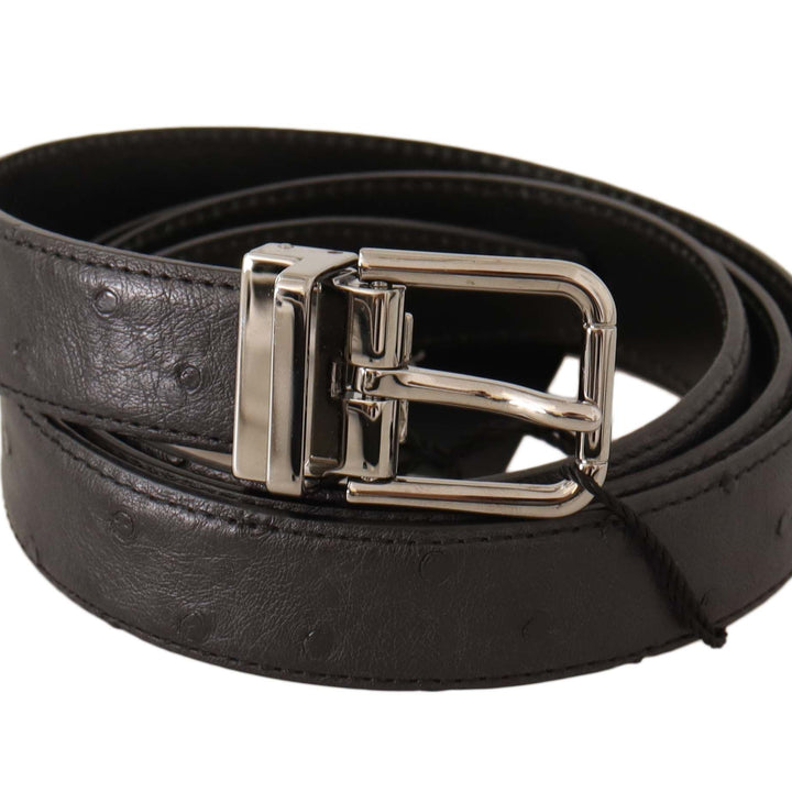 Dolce & Gabbana Black Exotic Leather Silver Buckle Belt