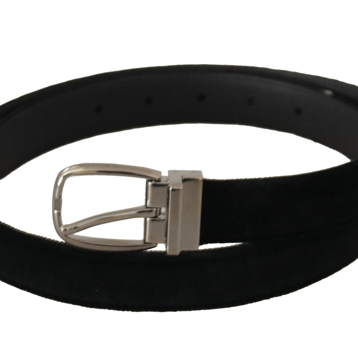 Dolce & Gabbana Black Classic Velvet Silver Tone Metal Buckle Belt