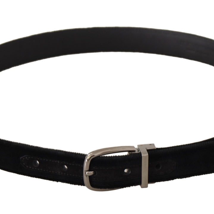 Dolce & Gabbana Black Classic Velvet Silver Tone Metal Buckle Belt