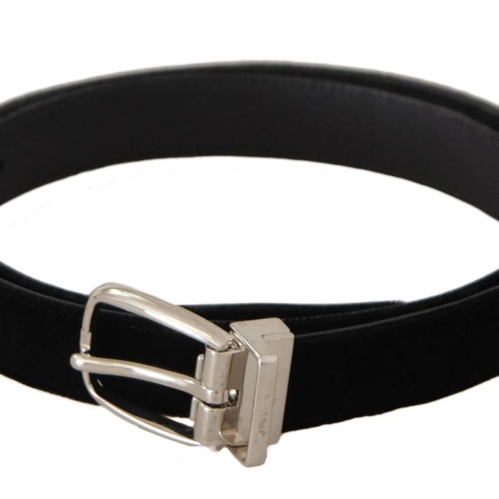 Dolce & Gabbana Black Casual Velvet Silver Tone Metal Buckle Belt