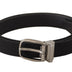 Dolce & Gabbana Black Calf Canvas Silver Tone Logo Metal Belt