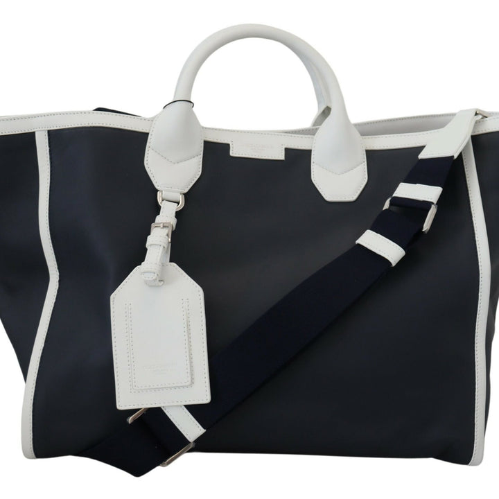 Dolce & Gabbana White Blue Leather Shopping Tote Bag