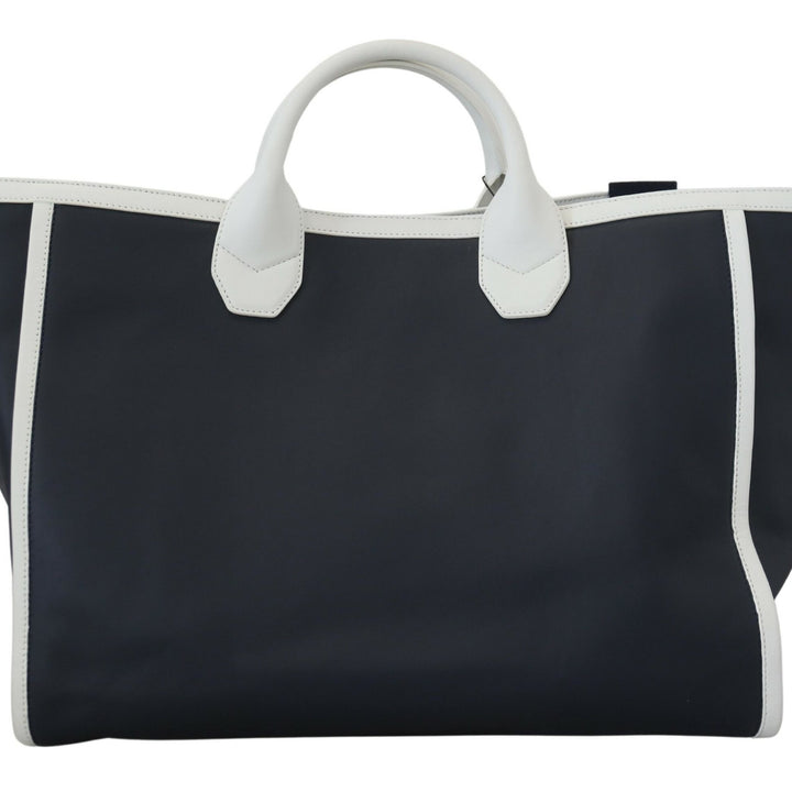 Dolce & Gabbana White Blue Leather Shopping Tote Bag