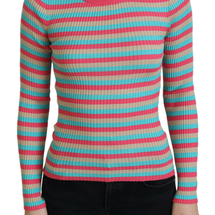 Dolce & Gabbana Multicolor Crewneck Pullover Silk Sweater