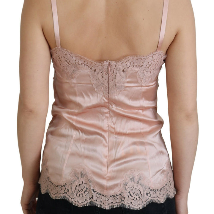 Dolce & Gabbana Pink Satin Lace Roses Tank Top Lingerie