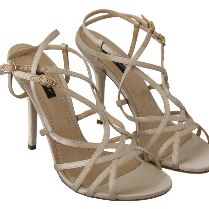 Dolce & Gabbana Beige Satin Ankle Strap Heels Sandals Shoes