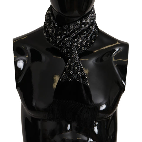 Dolce & Gabbana Black Geometric Patterned Shawl Wrap Fringe Scarf