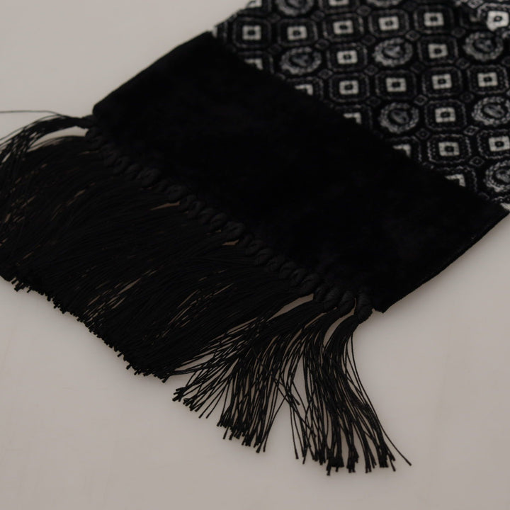 Dolce & Gabbana Black Geometric Patterned Shawl Wrap Fringe Scarf