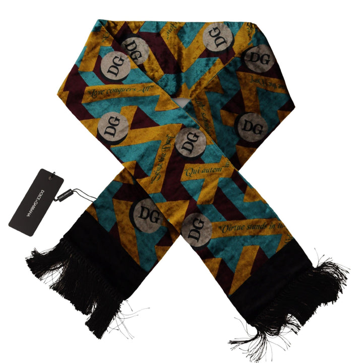 Dolce & Gabbana Multicolor DG Logo Print Shawl Wrap Fringe Scarf