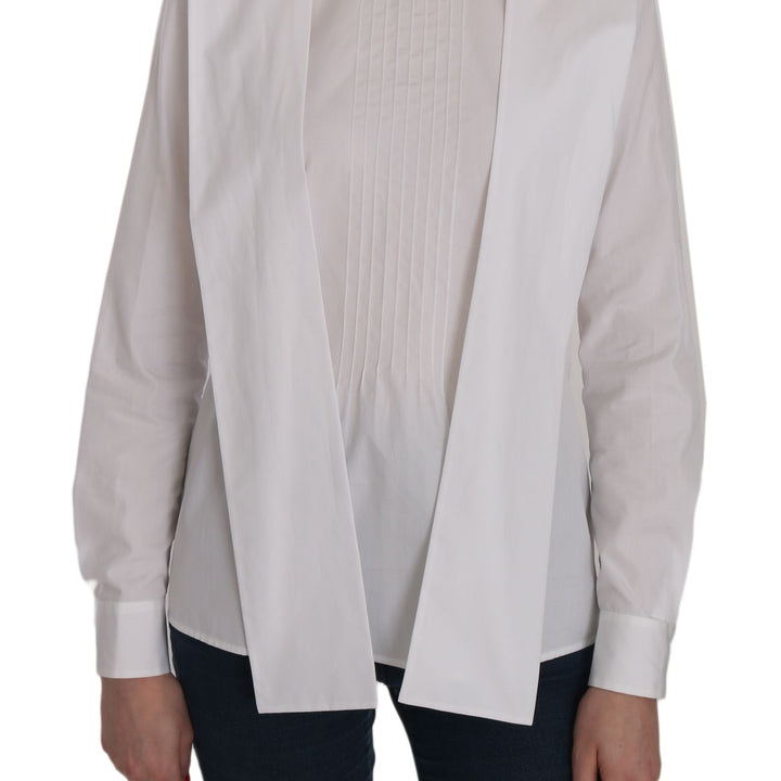 Dsquared² White Crew Neck Long Sleeve Cotton Blouse