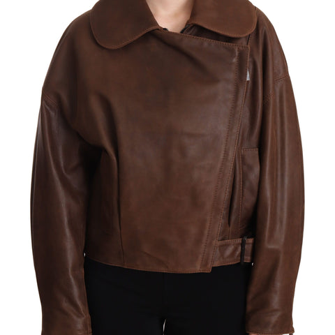 Dolce & Gabbana Brown Bull Leather Collared Biker Jacket