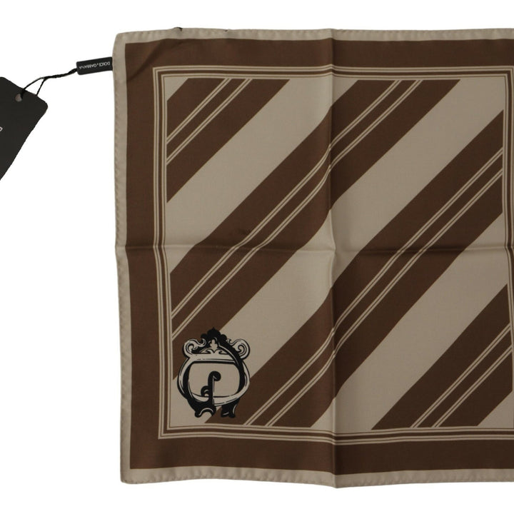 Dolce & Gabbana Brown Stripes DG Logo Square Mens Handkerchief Scarf