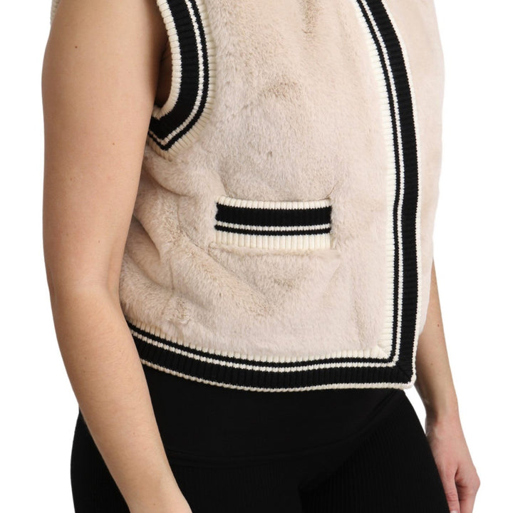 Dolce & Gabbana Beige Fur Sleeveless Vest Polyester Top