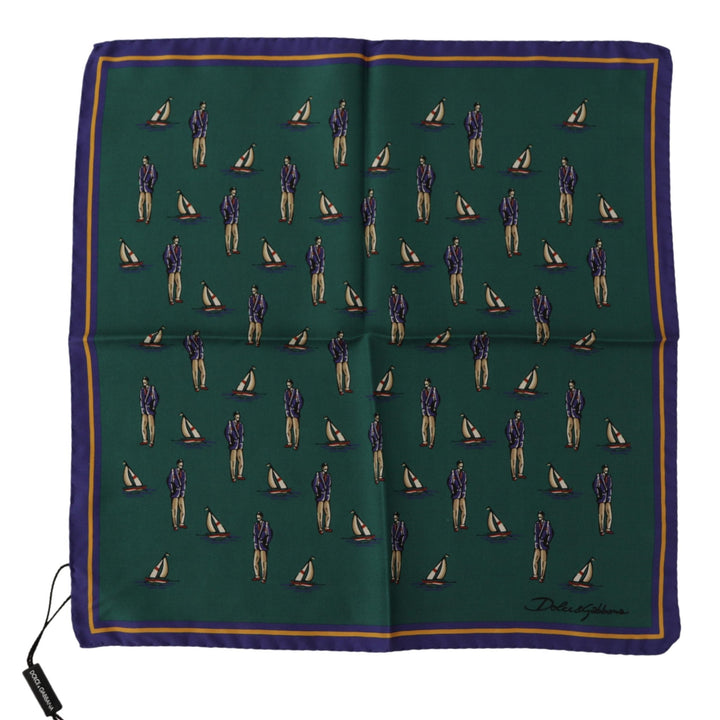 Dolce & Gabbana Green Printed DG Logo Mens Square Handkerchief Scarf