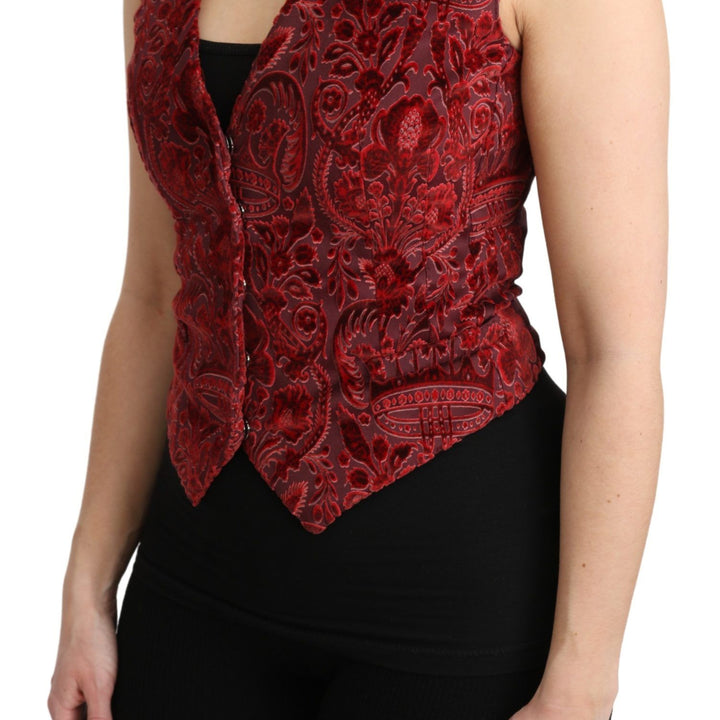 Dolce & Gabbana Bordeaux Brocade Waistcoat Vest Cotton Top