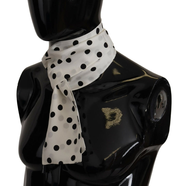 Dolce & Gabbana White Polka Dot Silk Shawl Neck Wrap Scarf